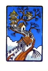 Pagoda Branch - Color woodcut print 8.75x5.75 (image area) 2010