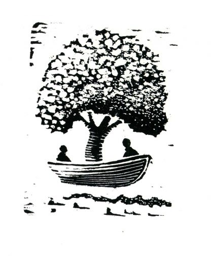 Tree Boat for two woodcut print 4x3 (image area) 2009