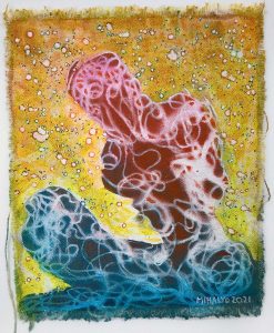 Electric Figure Bubbles, acrylic on canvas, 8.5x6.5, 2021