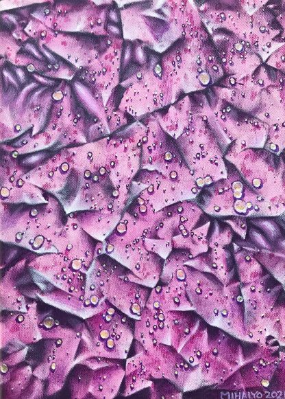 Purple Crinkle Yellow Drops, acrylic on canvas. 12x9, 2021
